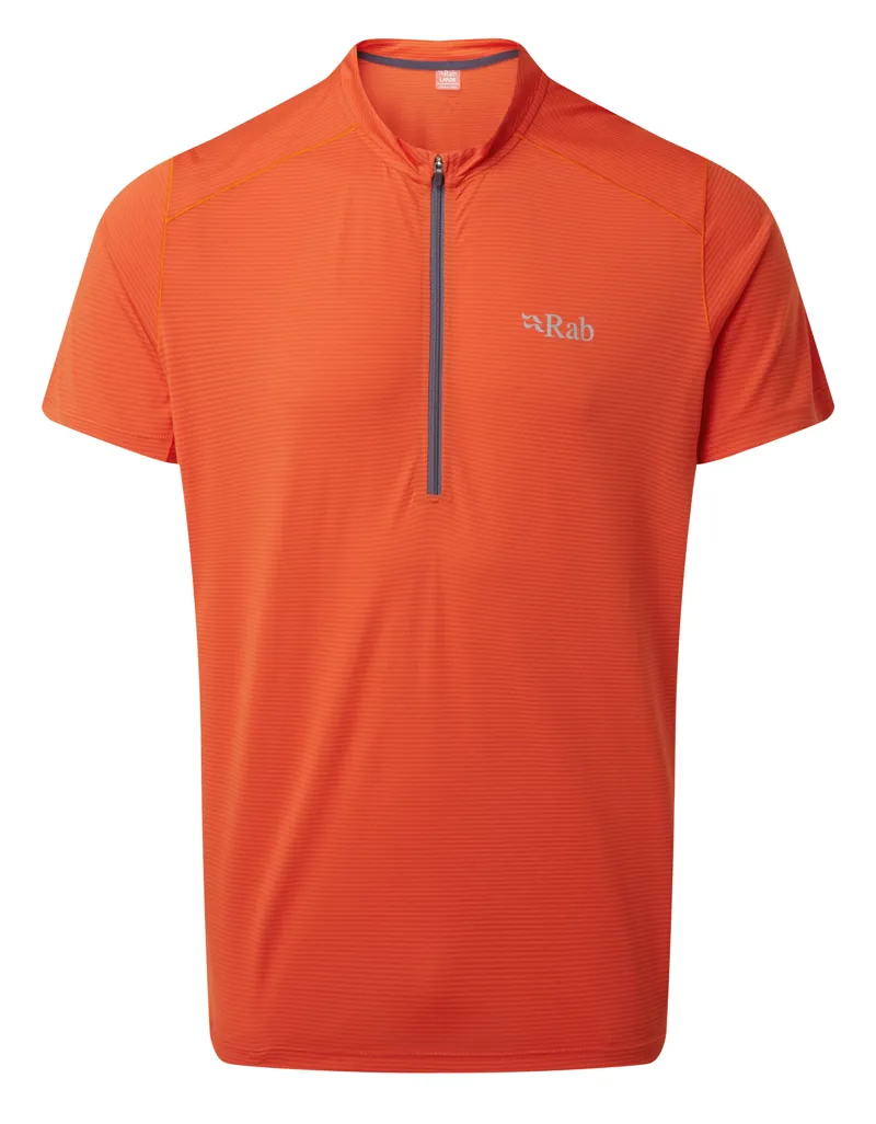 Rab Sonic Mens Short Sleeve Zip Running Top in Firecracker