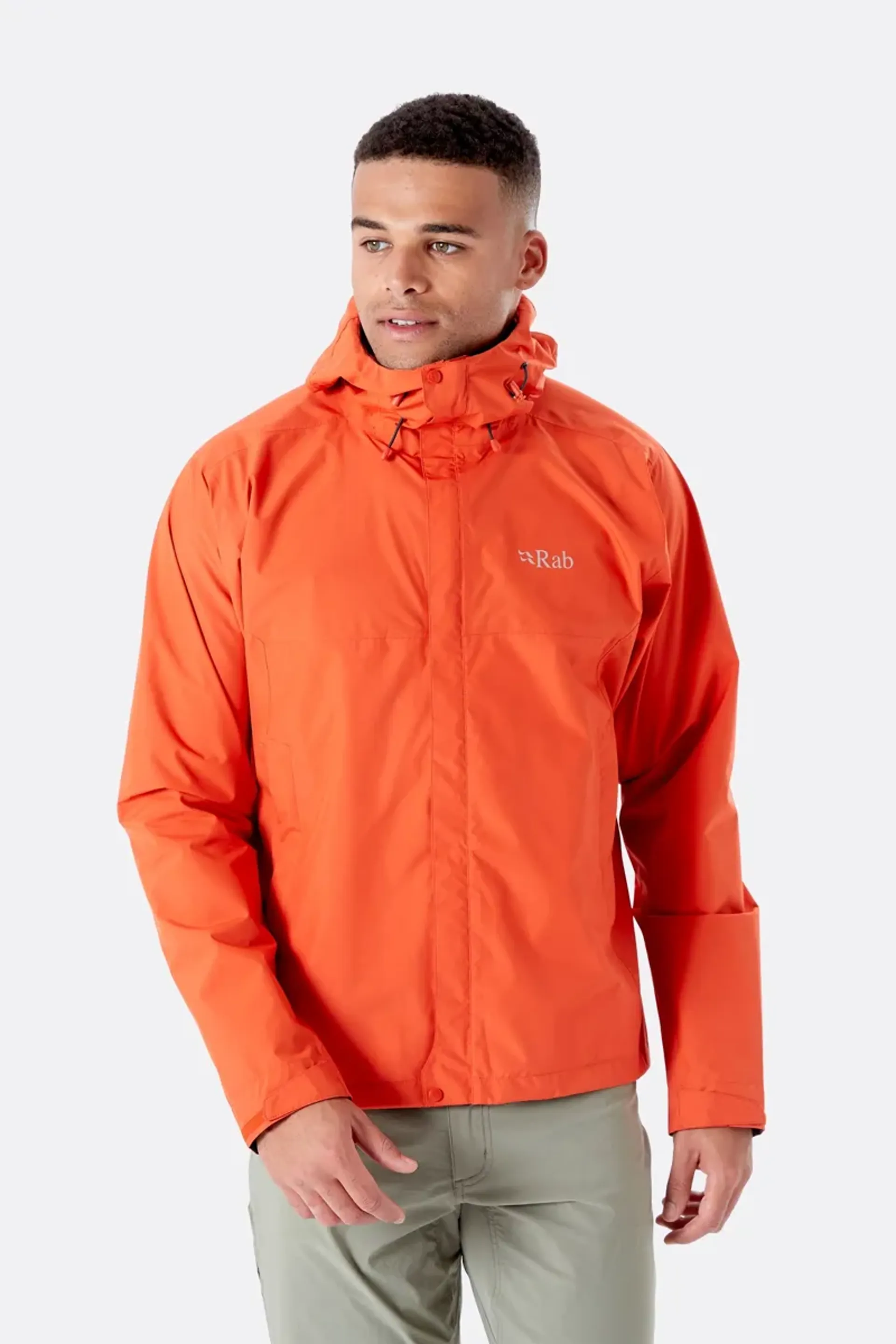 Rab Mens Downpour Eco Waterproof Jacket in Firecracker Rab Mens Downpour Eco Waterproof Jacket in Firecracker